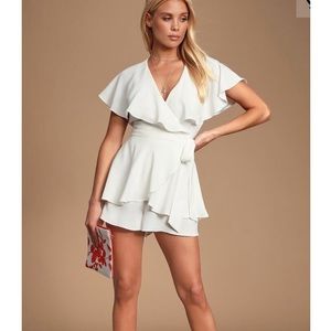 Aldrin White Ruffled Backless Wrap Skort Romper